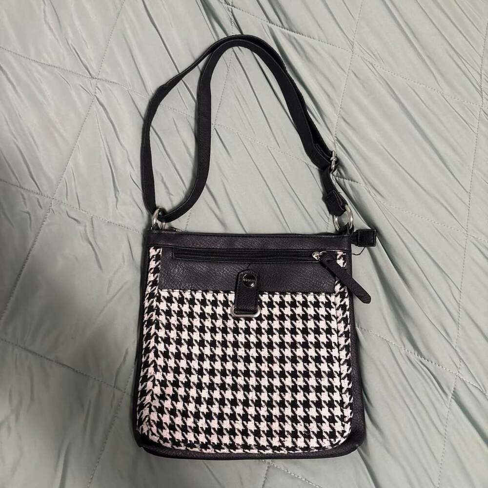 Rosetti Black and White Houndstooth Crossbody Bag